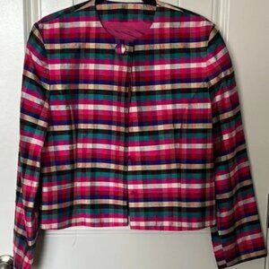 Doncaster Silk Pink and Green Blazer Cropped Plaid Jacket
